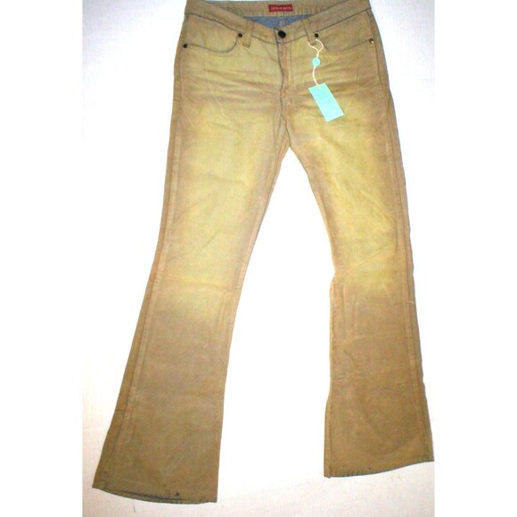 New Womens 31 NWT Italy Designer Indian Rose Jeans Flared Velvet Beige Tan Tall - Picture 1 of 7